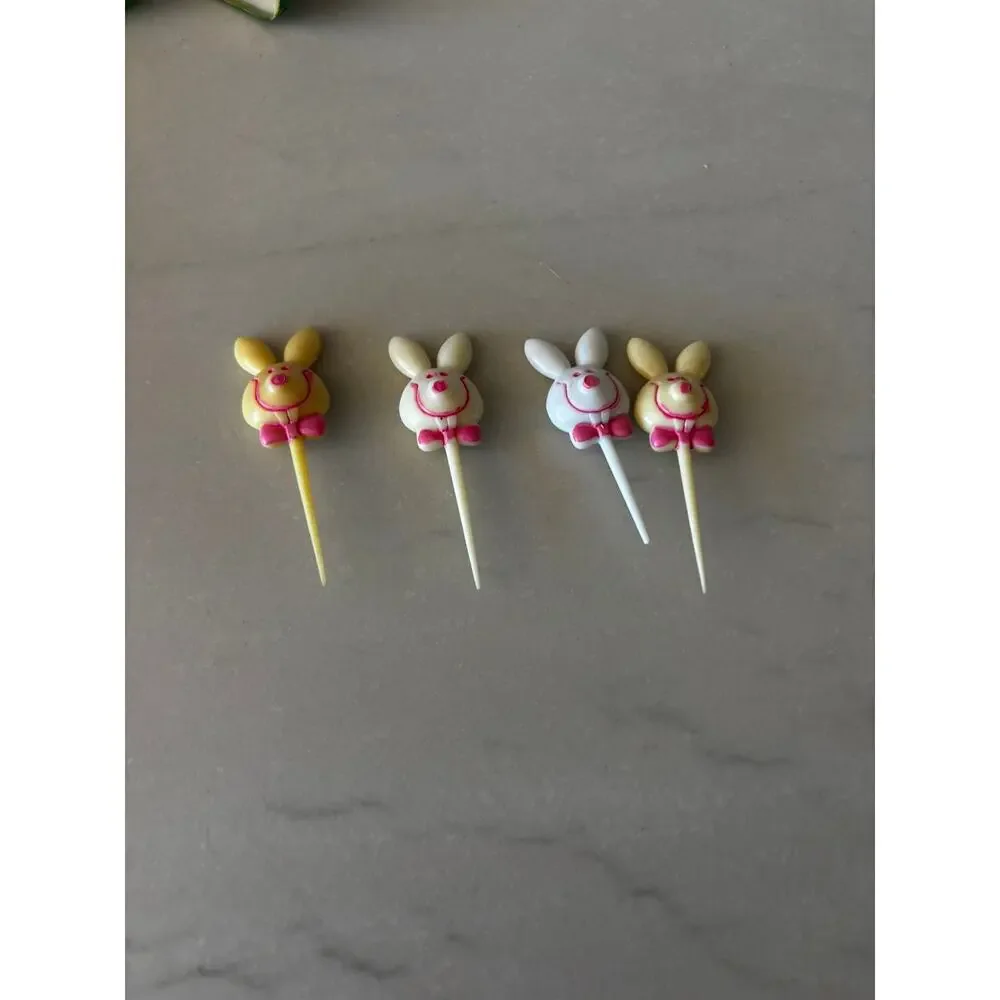 Vintage Bunny Cocktail Picks Set of 4 Rabbit Drink Picks Mid Century Barware